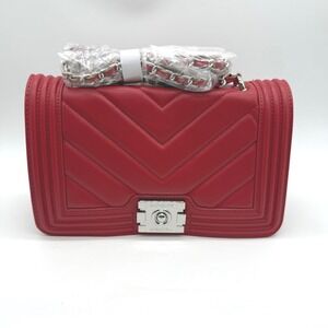 Badgley Mischka Red‎ Chevron Quilted Crossbody Chain Strap Bag Purse retail $149
